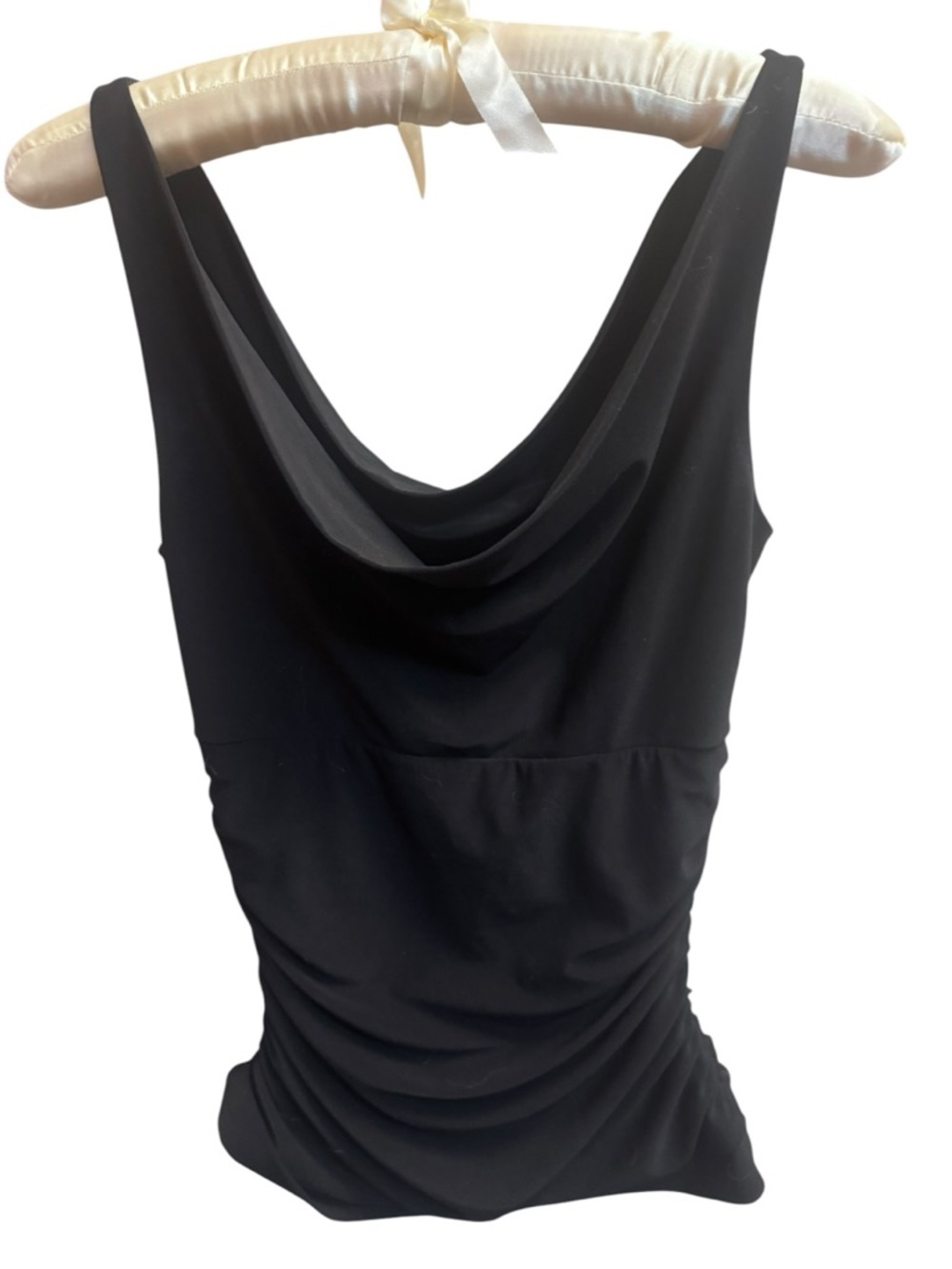 WHITE HOUSE BLACK MARKET Sleeveless Drape Neck Side Ruched Top Black Size XS